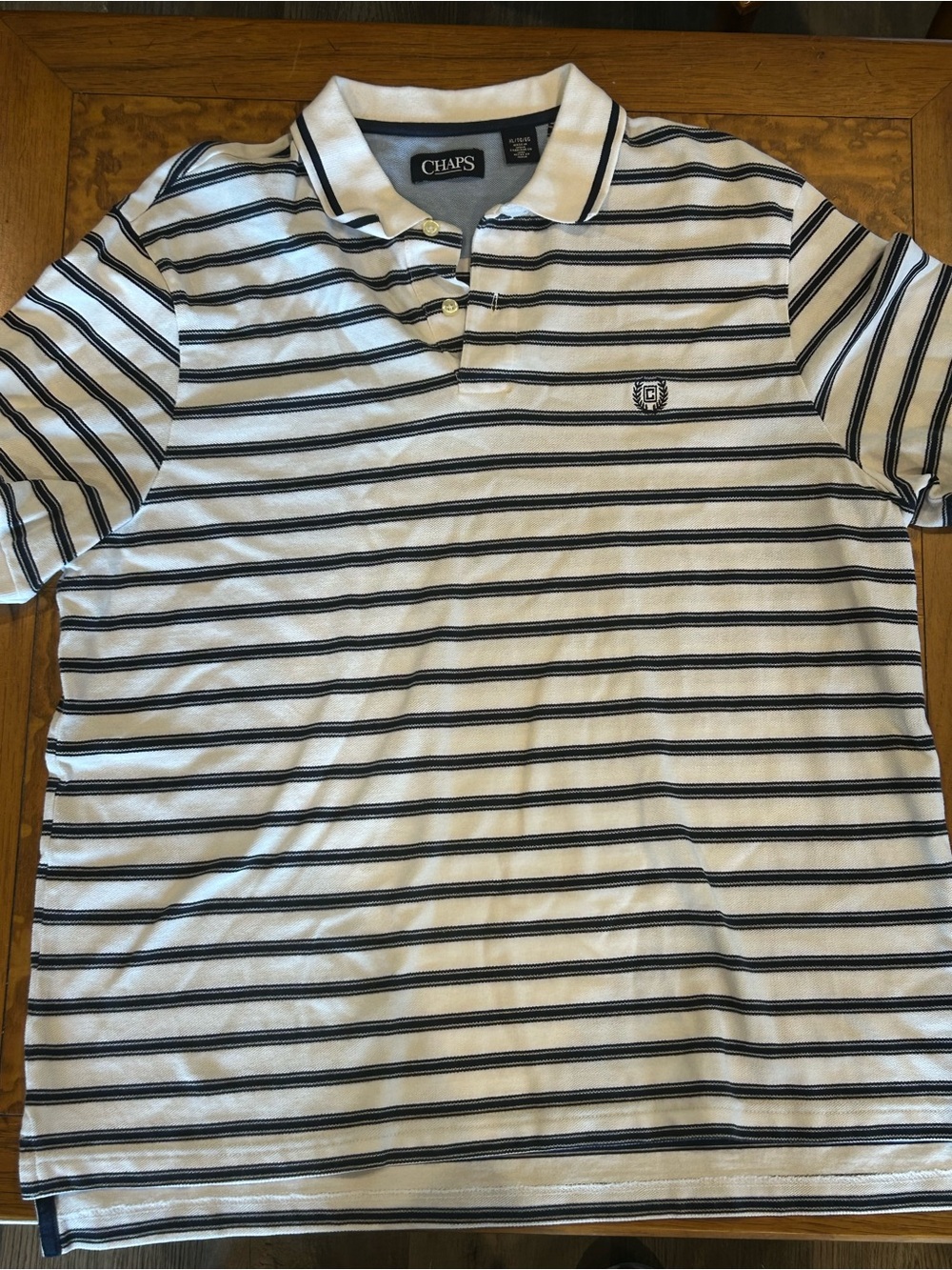 Chaps White and Navy Striped Polo